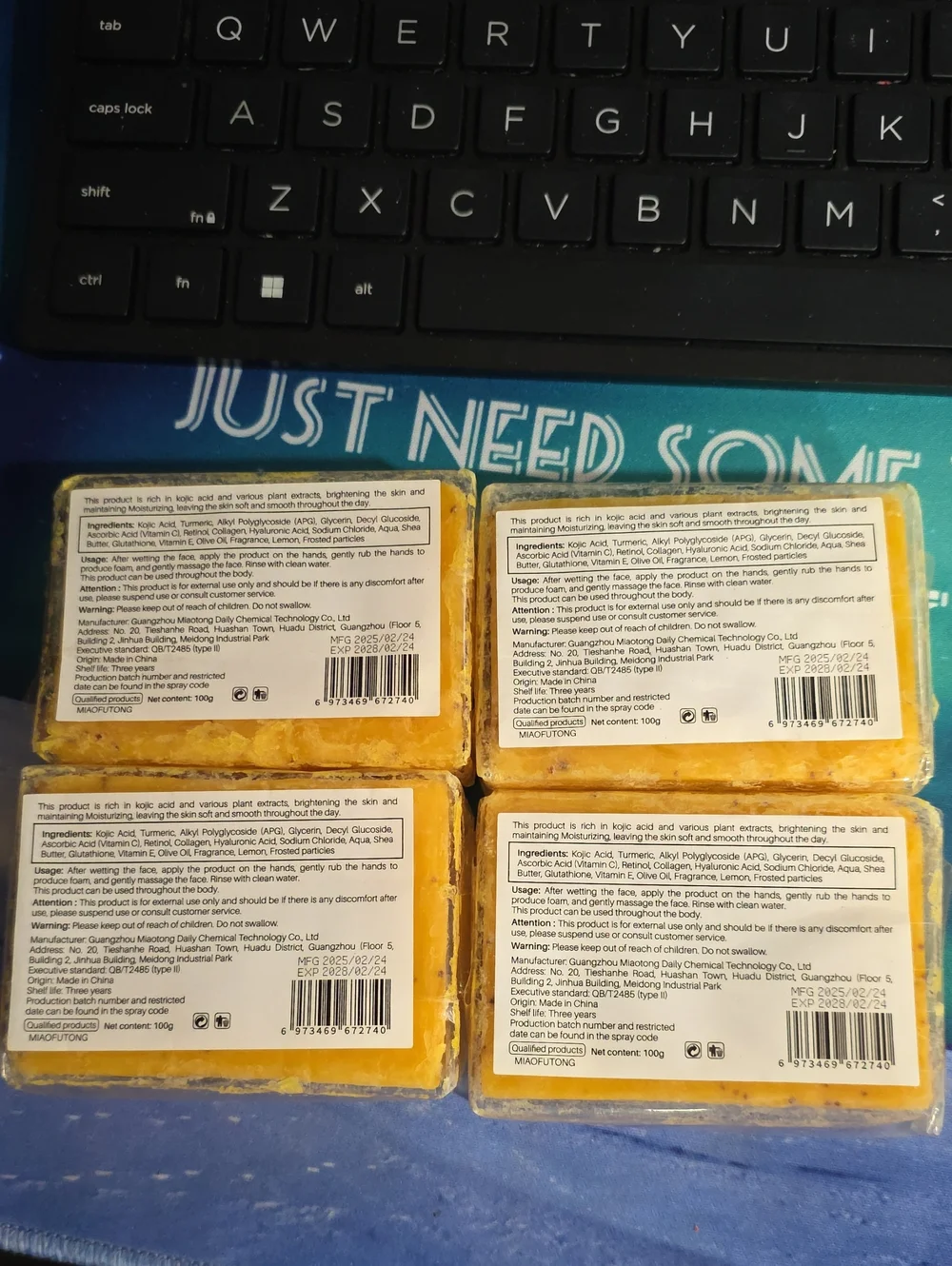 4 Pack Turmeric & Kojic Acid Face & Body Soap - Bright Yellow Bar Exp 2028